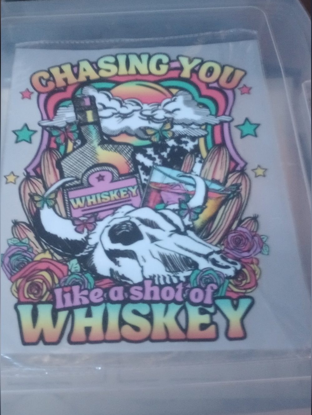 Chasing You Whiskey Graphic Tee Iron On Heat Transfer- Multi Color